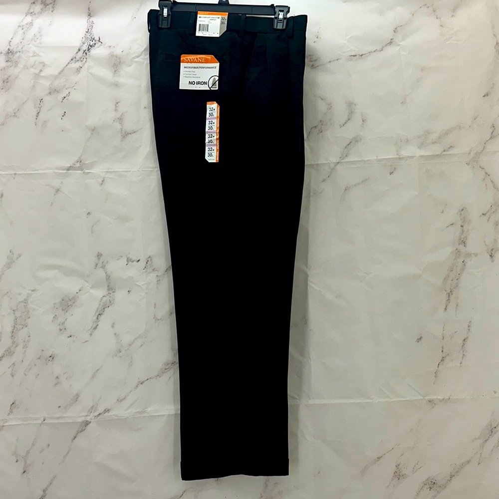 SAVANE‎ Men’s Dress Slacks Pants aNonIron Pleated Black comfort waist 32w 30L